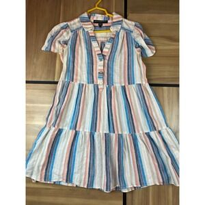 Clover‎ and Sloane Striped Tiered Dress Linen Blend Casual Summer